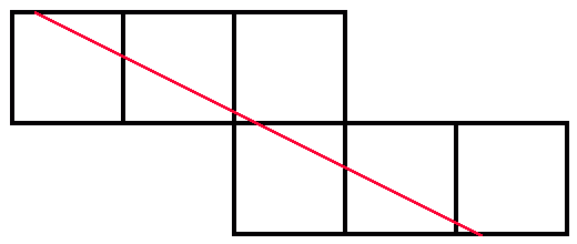 Second of two possible straight line closed routes crossing each face of a unit cube once
